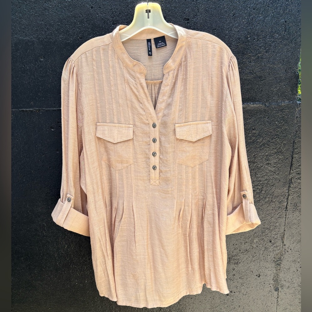 Beige Button-Up Blouse - Picture 1 of 6